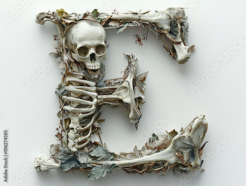 alphabet, bones, letters, skeleton, spooky, eerie, creepy, horror, gothic, macabre, anatomy, skull, spine, ribcage, femur, tibia, fibula, humerus, ulna, radius, clavicle, scapula, pelvis, vertebrae, m