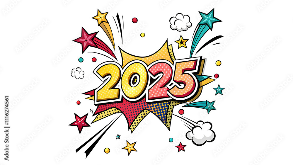 Obraz premium 2025 in Pop Art and Comic Book Style for New Year on a Transparent Background