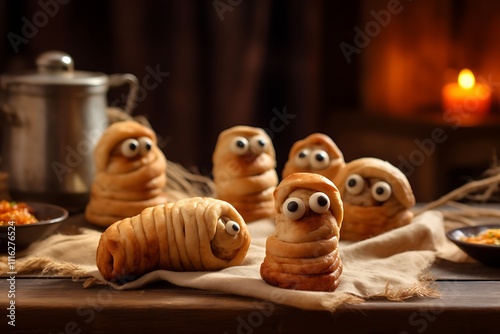 Mummy Shaped Bread Rolls Halloween Treat photo