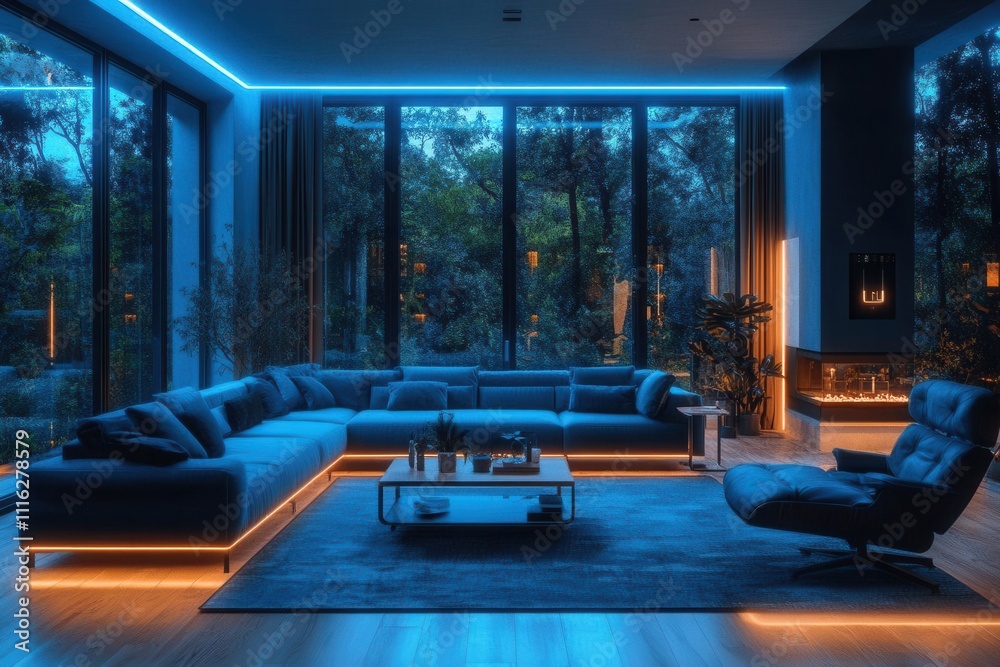 futuristic interior of an ai-powered smart home featuring sleek design, modern technology, and a management system that harmonizes various smart components seamlessly futuristic interior of an ai-powered smart home featuring sleek design, modern technology, and a management system that harmonizes various smart components seamlessly