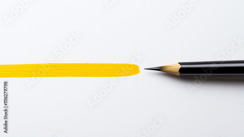 Paintbrush painting a yellow line on white surface 