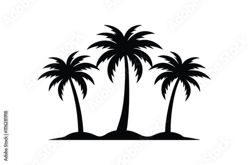  Set of different palm tree silhouette black vector art illustration.
