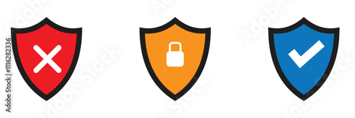 Shield check mark icon . Protection secure lock vector sign. Security and privacy symbol.