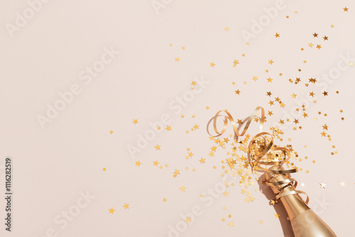 Canvas Print Party background with champagne and golden confetti stars