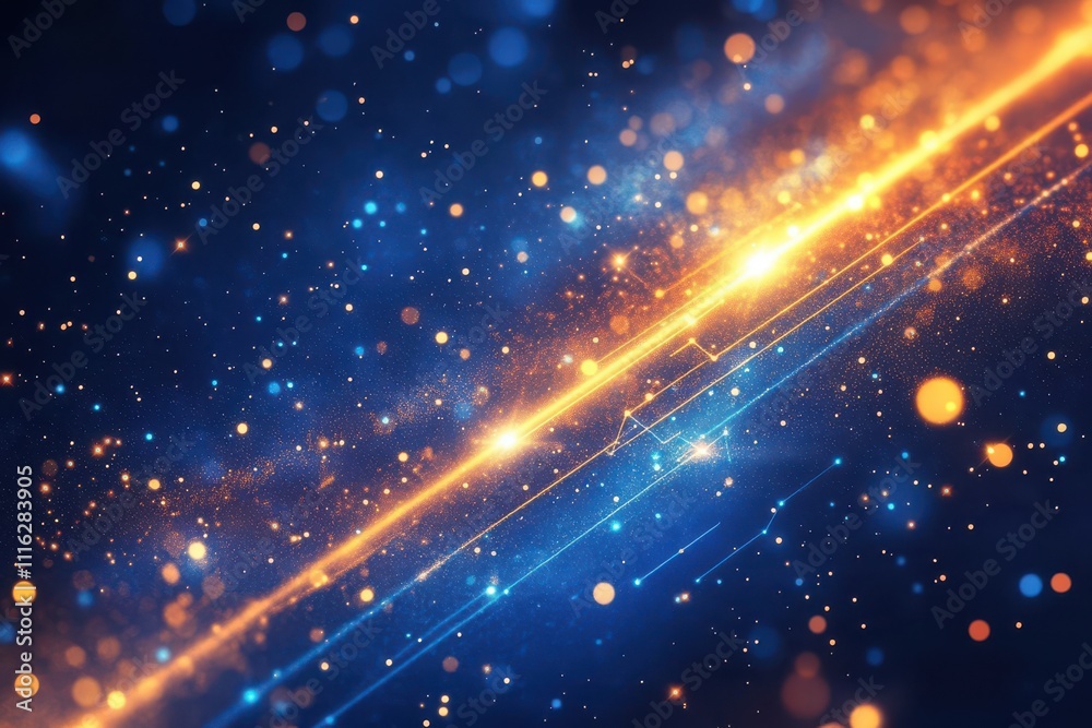 Fototapeta premium Blue background with diagonal lines and glowing elements for a technology or business concept, Vector illustration
