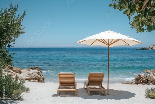 Beach Loungers Ocean View Summer Relaxation