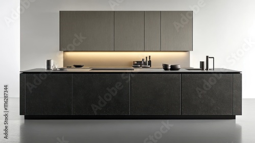 Modern Minimalist Kitchen Island Design With Dark Cabinets photo