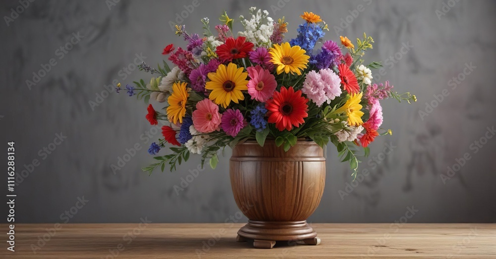 custom made wallpaper toronto digitalA bouquet of colorful flowers in a vase on a wooden pedestal, vase, vibrant
