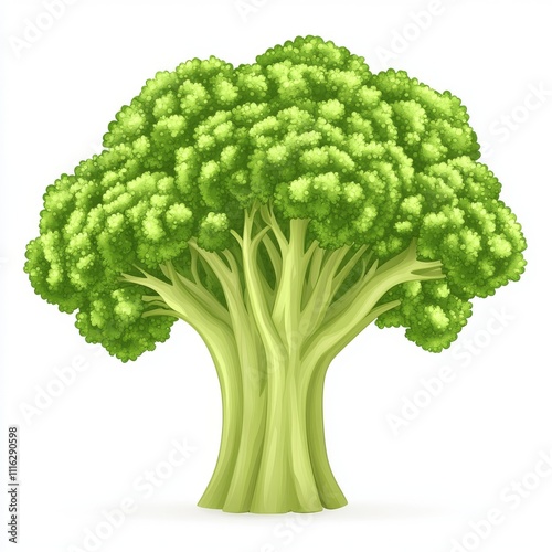 An endearing cartoon broccoli with vibrant green florets, a friendly smile, and a cheerful expression, great for kids' designs.