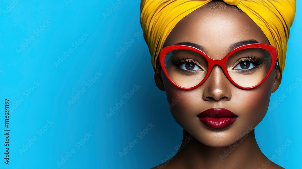 Stylish African American Woman with Red Cat-Eye Glasses and Yellow Turban Stylish African American Woman with Red Cat-Eye Glasses and Yellow Turban