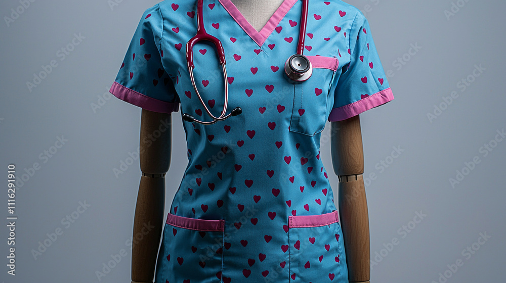 Professional display vibrant pediatric nurse scrubs featuring playful ...