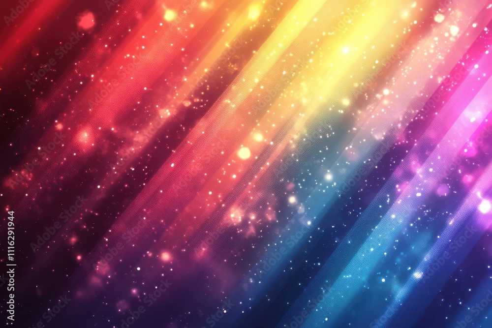 Fototapeta premium Colorful diagonal lines background with Abstract rainbow glowing lights and bokeh elements vector illustration