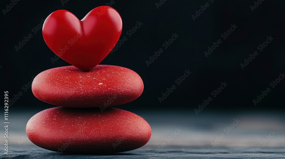 Fototapeta premium Red Heart on Balanced Red Stones - Symbol of Love, Balance, and Wellbeing