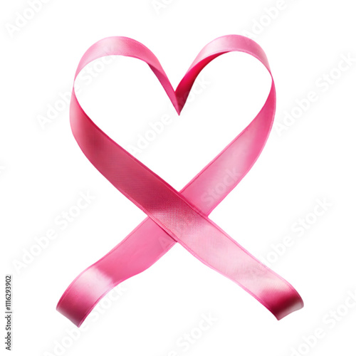 heart made of pink ribbon top view isolated on transparent background