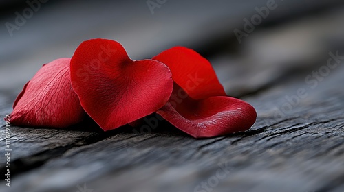 Heart-Shaped Rose Petals on Rustic Wood