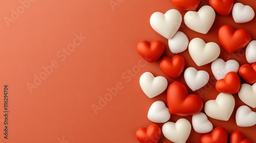 Romantic Red and White Heart Shapes on Burnt Orange Background