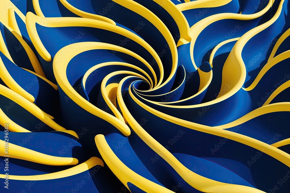 Obraz premium Vibrant 3D Whirlwind Pattern in Deep Blue and Bright Lemon Yellow