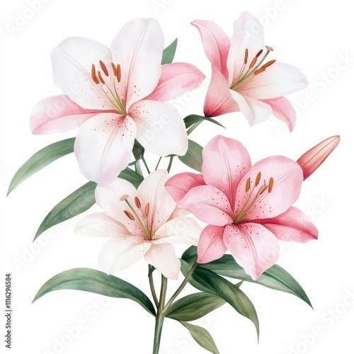 White and Pink Crinum Lily Watercolor Art