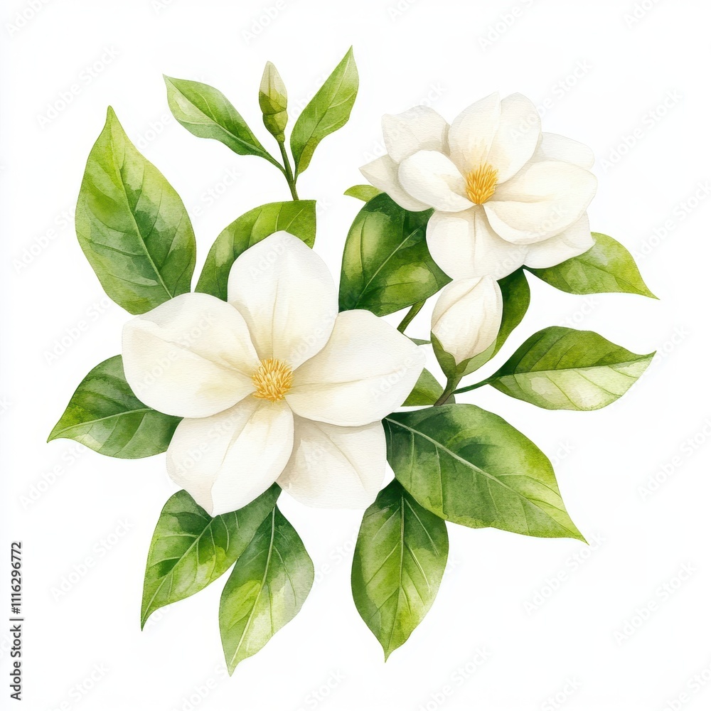 Obraz premium Creamy White Gardenia Watercolor Artwork
