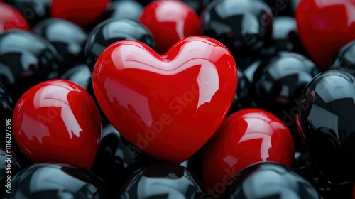 One Red Heart Among Many Black Hearts A Symbol of Uniqueness and Love