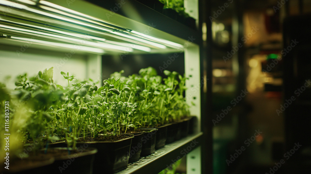 A lab working on new technologies for urban farming, using vertical farming and hydroponics to grow food in cities with minimal environmental impact and resource consumption. A lab working on new technologies for urban farming, using vertical farming and hydroponics to grow food in cities with minimal environmental impact and resource consumption.
