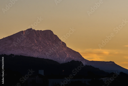 Sainte Victoire mountain in the light of an autumn morning photo