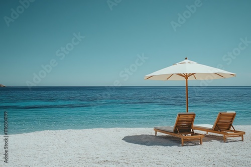 Summer Beach Getaway Two Loungers, Umbrella