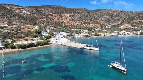 Bild auf Leinwand Aerial drone photo of picturesque seaside fishing village of Vathy featuring lan