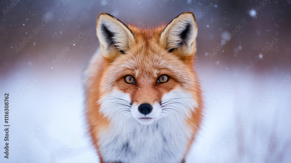 Obraz premium Fox, Red Fox, Snow, Winter, Cold, Wildlife, Animal, Mammal, Fur, Orange, White, Eyes, Nose, Whiskers, Ears, Nature, Outdoors, Wild, Forest, Fluffy, Cute, Adorable, Majestic, Graceful, Beautiful, Stunn