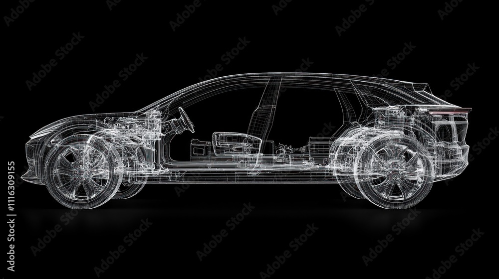 Naklejka premium Wireframe Visualization of a Modern Car