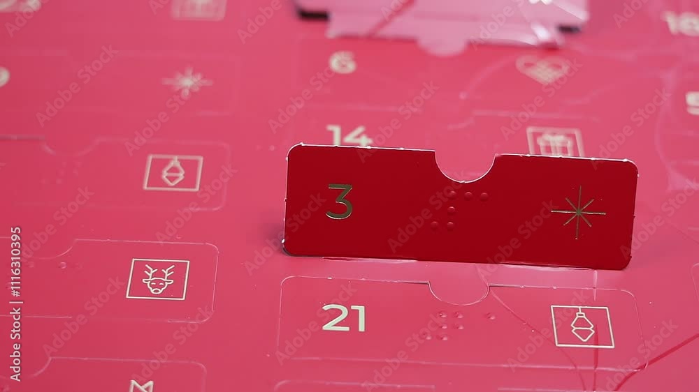 Red advent calendar for kids and adults with sweets