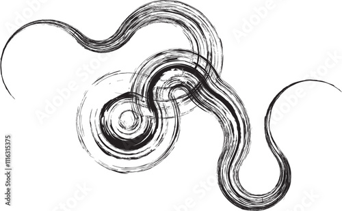 Distress black curve line .Graffiti art design . Squiggle curly stroke . Spray effect .Grunge curved line . Grainy, gritty textured line . Distressed curl element . Black curve stroke .vector