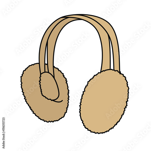 Ear muffs technical flat sketch vector mockup template.