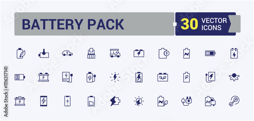 Battery Pack thin line icon set. Includes thin line up, accumulator, empty, eco, lightning, device, full, electricity. Flat UI icon design. Solid line editable stroke. Vector line and solid icons.