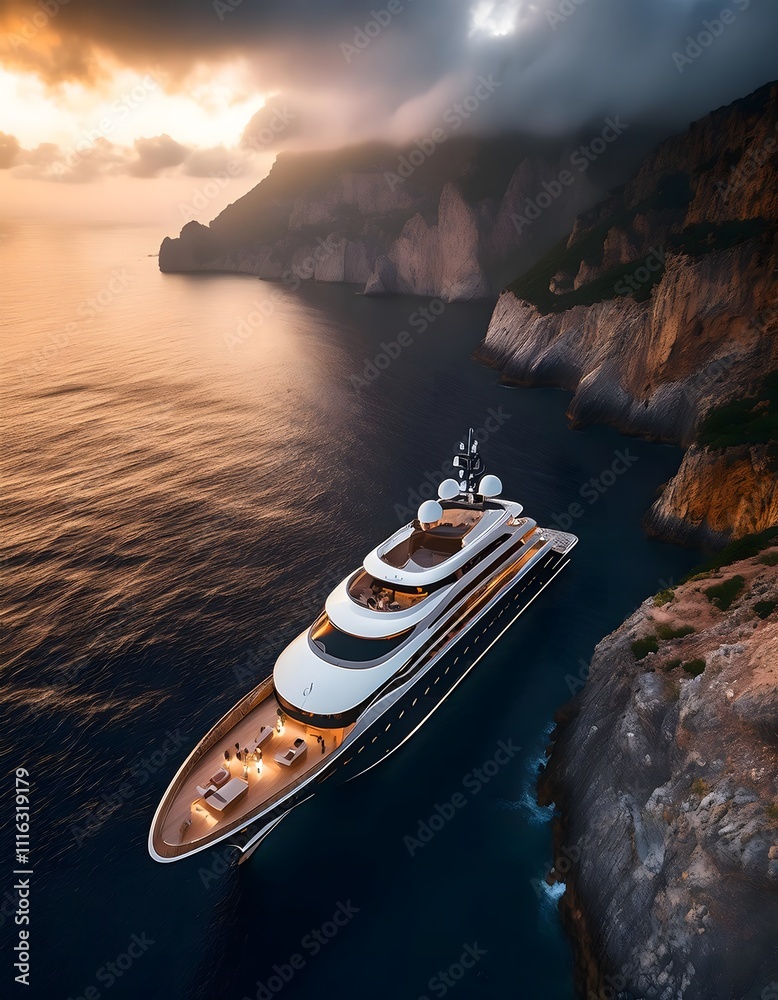 Fototapeta premium Futuristic luxury yacht floating in the middle of a tranquil ocean