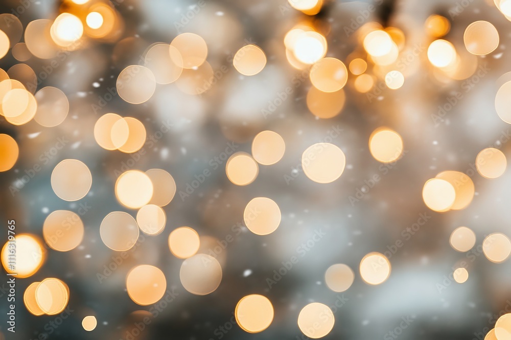 Obraz premium Soft Focus Background of Warm Glowing Bokeh Lights with Gentle Snowfall Creating a Cozy and Dreamy Atmosphere for Holiday or Seasonal Imagery
