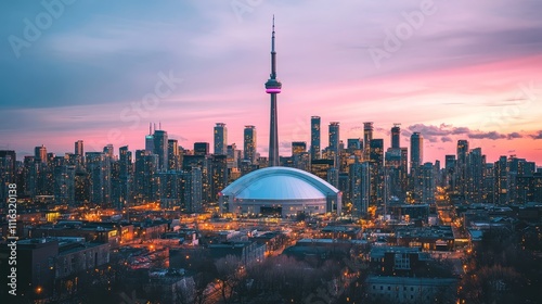 Toronto Skyline Sunset  CN Tower  Cityscape  Night Lights