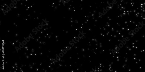 Snowfall bokeh Lights on black background, real snowflakes isolated on black or white background, snow on a black background texture overlay bokeh highlights, Abstract bokeh lights with soft light.