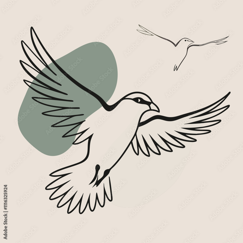 Fototapeta premium black-and-white vector silhouette combining a fulmar bird flying