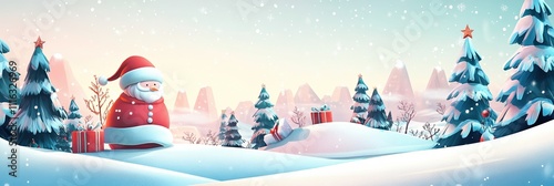 Festive Christmas and New Year holiday banner featuring Santa in a snowy landscape