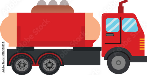 Vector Illustration Red Sewer truck 6 wheeler