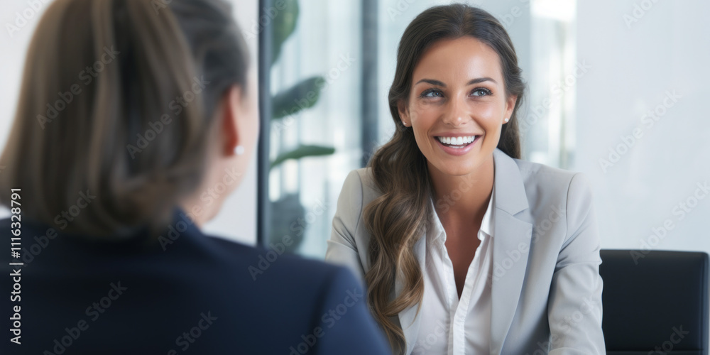 Fototapeta premium Businesswoman taking interview of a job applicant. Generative AI.