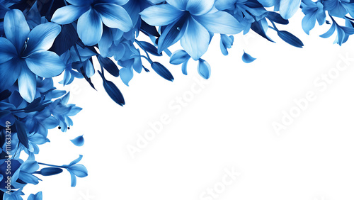 blue flowers frame and petals isolated on white background.AI GENERATED