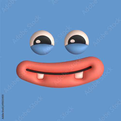 Cute Monster with face expression. Funny character. Inflated, plasticine, clay cartoon 3D style. Hand drawn modern Vector illustration. Isolated design element. Square print, sticker, logo template