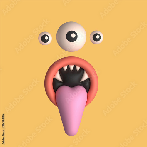 Cute Monster with face expression. Funny character. Inflated, plasticine, clay cartoon 3D style. Hand drawn modern Vector illustration. Isolated design element. Square print, sticker, logo template