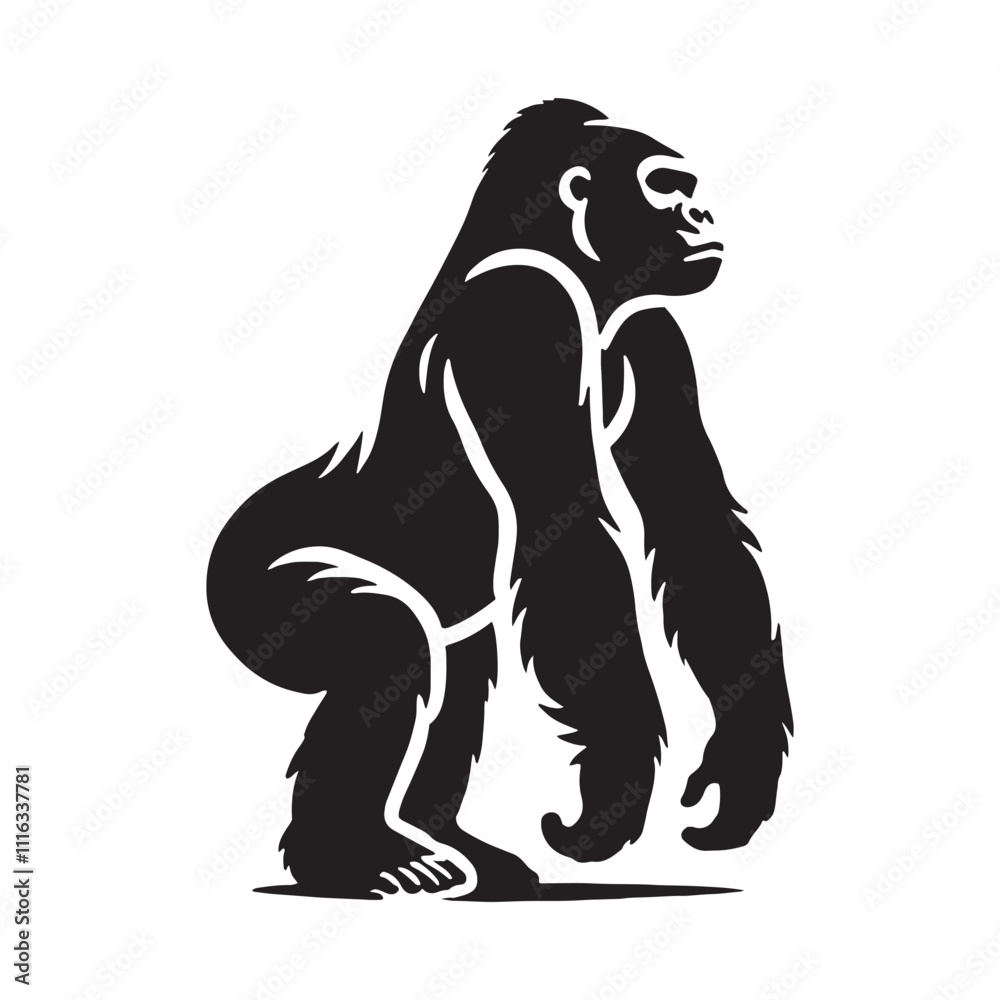 Fototapeta premium Detailed gorilla silhouette for creative artistic projects - Gorilla black vector 