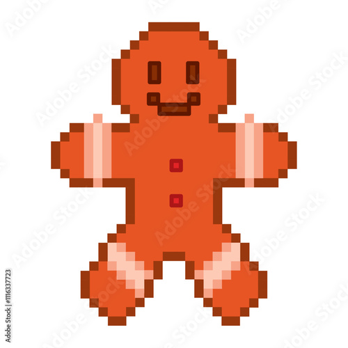 Pixel art gingerbread man with red buttons Vector