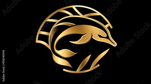 Golden Dolphin Within a Decorative Shield Design photo