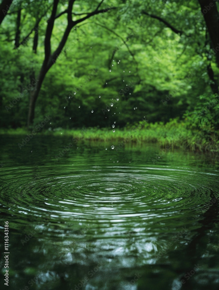 Fototapeta premium Water pond in forest with clear reflection.