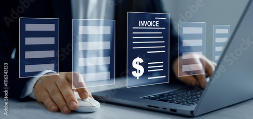 Online Invoice document management, and digital payment statement.